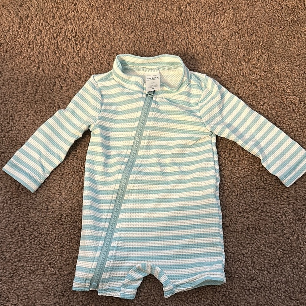Carter's Blue and White Striped Kids Swim One Piece
